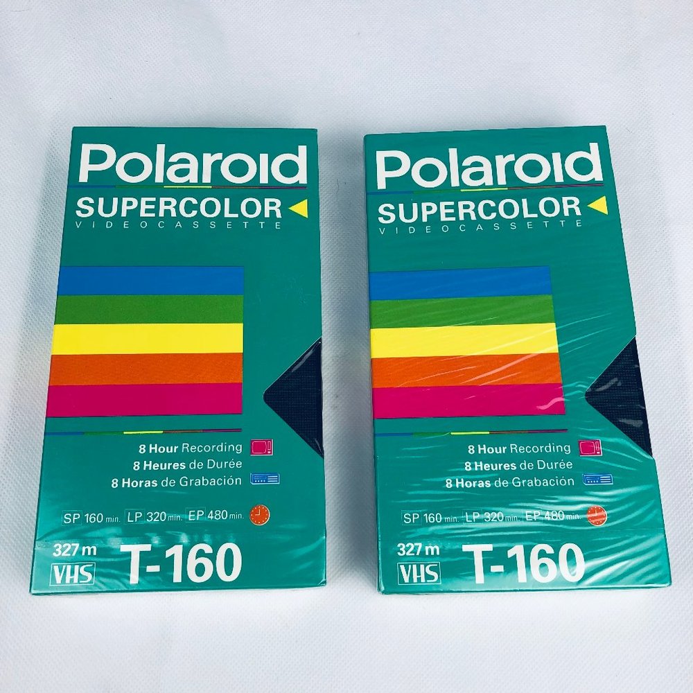 Blank VHS Tapes Lot of 2 Sealed Polaroid Supercolor Video Casette T-160 Tapes